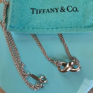 Tiffany & Co. Infinity Pendant Sterling Silver Double Chain Necklace with Pouch